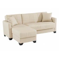 Γωνιακός καναπές-κρεβάτι αναστρέψιμος Stashio pakoworld ύφασμα κρεμ 202x143x84εκ