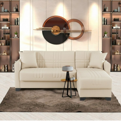 Γωνιακός καναπές-κρεβάτι αναστρέψιμος Stashio pakoworld ύφασμα κρεμ 202x143x84εκ