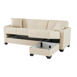 Γωνιακός καναπές-κρεβάτι αναστρέψιμος Stashio pakoworld ύφασμα κρεμ 202x143x84εκ