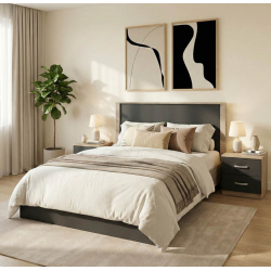 Σετ Κρεβατοκάμαρας Athos Sonoma Ανθρακί με Κρεβάτι 140x200εκ Σετ 3τεμ