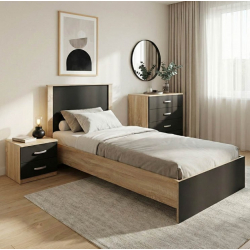 Σετ Κρεβατοκάμαρας Athos Sonoma Ανθρακί με Κρεβάτι 90x190εκ Σετ 3τεμ