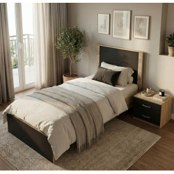 Σετ Κρεβατοκάμαρας Athos Sonoma Ανθρακί με Κρεβάτι 90x190εκ Σετ 2τεμ