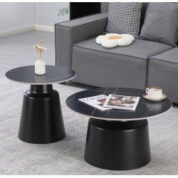 Τραπέζια σαλονιού Dualis pakoworld σετ 2 τεμ μέταλλο-sintered stone σε μαύρο μαρμάρου