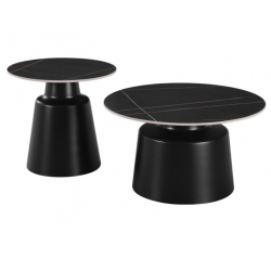 Τραπέζια σαλονιού Dualis pakoworld σετ 2 τεμ μέταλλο-sintered stone σε μαύρο μαρμάρου