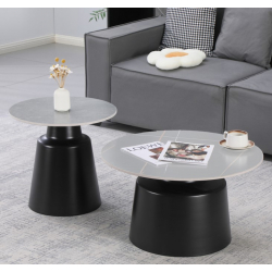 Τραπέζια σαλονιού Dualis pakoworld σετ 2 τεμ μαυρο μέταλλο-sintered stone σε γκρι μαρμάρου