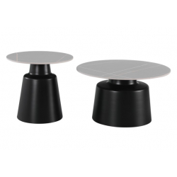 Τραπέζια σαλονιού Dualis pakoworld σετ 2 τεμ μαυρο μέταλλο-sintered stone σε γκρι μαρμάρου