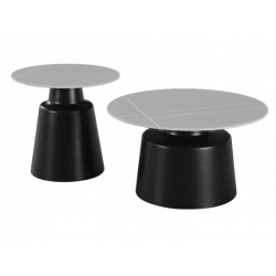 Τραπέζια σαλονιού Dualis pakoworld σετ 2 τεμ μαυρο μέταλλο-sintered stone σε γκρι μαρμάρου