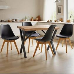 Τραπεζαρία με Καρέκλες Gaston μαύρο και Τραπέζι Zeryin oak 110x70x75εκ Σετ 5τεμ