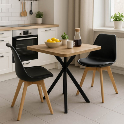 Τραπεζαρία με Καρέκλες Gaston μαύρο και Τραπέζι Prestone oak 70x70x75εκ Σετ 3τεμ