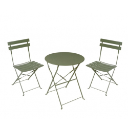 Τραπεζαρία Bistro pakoworld σετ 3τεμ μεταλλική αναδιπλούμενη σε λαδί απόχρωση Φ60x71εκ