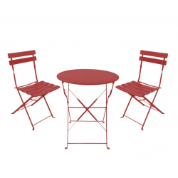 Τραπεζαρία Bistro pakoworld σετ 3τεμ μεταλλική αναδιπλούμενη σε terracotta απόχρωση Φ60x71εκ