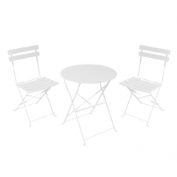 Τραπεζαρία Bistro pakoworld σετ 3τεμ μεταλλική αναδιπλούμενη σε λευκή απόχρωση Φ60x71εκ