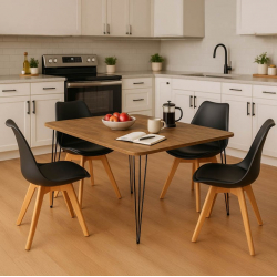 Τραπεζαρία με Καρέκλες Gaston μαύρο και Τραπέζι Polkan oak 120x60x73εκ Σετ 5τεμ