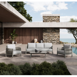 Σαλόνι εξωτερικού χώρου Feralda pakoworld μπεζ αλουμίνιο-rope με ύφασμα σε απόχρωση ανοιχτό γκρι