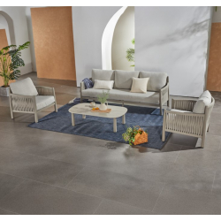 Σαλόνι εξωτερικού χώρου Feralda pakoworld μπεζ αλουμίνιο-rope με ύφασμα σε απόχρωση ανοιχτό γκρι