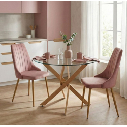 Τραπεζαρία με Καρέκλες Azori Σάπιο μήλο και Τραπέζι Antoro Γυαλί Φ80x75εκ Σετ 3τεμ