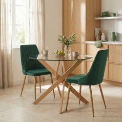 Τραπεζαρία με Καρέκλες Azori Κυπαρισσί και Τραπέζι Antoro Γυαλί Φ80x75εκ Σετ 3τεμ