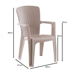 SIDE Πολυθρόνα Κήπου-Βεράντας Στοιβαζόμενη, (Rattan Look) PP-UV Απόχρωση Cappuccino