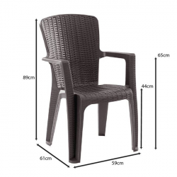 SIDE Πολυθρόνα Κήπου-Βεράντας Στοιβαζόμενη, (Rattan Look) PP-UV Απόχρωση Καφέ