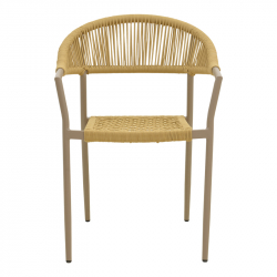 Πολυθρόνα Ammos pakoworld στοιβαζόμενη αλουμίνιο μόκα-pe σχοινί σε φυσική απόχρωση 57x61x82εκ