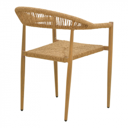 Πολυθρόνα Rayana pakoworld στοιβαζόμενη αλουμίνιο - pe rattan σε φυσική απόχρωση 56x61,5x77,5εκ