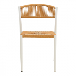 Καρέκλα Cura pakoworld στοιβαζόμενη αλουμίνιο σε λευκή -pe rattan σε φυσική απόχρωση 53x59x78εκ