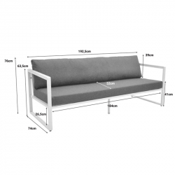 Καναπές τριθέσιος Aurelio pakoworld μεταλλικός σε λευκή -μαξιλάρια σε ανθρακί απόχρωση 192x74x63εκ