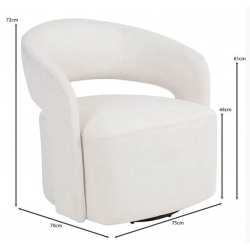 CUBA Πολυθρόνα Σαλονιού Περιστρεφόμενη, Teddy Ύφασμα Άσπρο