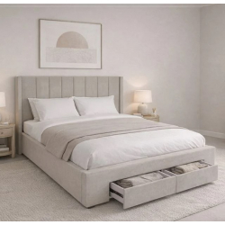NEBRASKA Κρεβάτι Διπλό με Αποθηκευτικό Χώρο+2 Συρτάρια, για Στρώμα 160x200cm, Ύφ.Μπεζ
