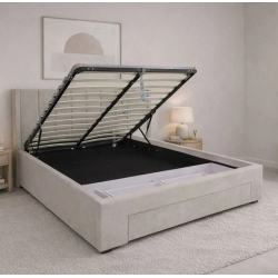 NEBRASKA Κρεβάτι Διπλό με Αποθηκευτικό Χώρο+2 Συρτάρια, για Στρώμα 160x200cm, Ύφ.Μπεζ