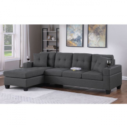 JORDAN Καναπές Σαλονιού Γωνία Αναστρέψιμος, Ύφασμα Γκρι, Μπράτσα με ποτηροθήκες