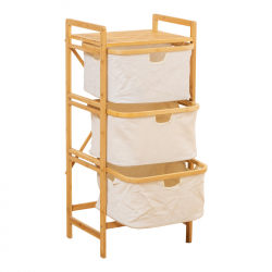 Ραφιέρα δαπέδου Hanev pakoworld μπαμπού-ύφασμα σε φυσική-μπεζ απόχρωση 44x33x96εκ