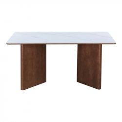 Τραπέζι Versy pakoworld sintered stone-mdf σε λευκό μαρμάρου με καρυδί βάση 160x90x75εκ