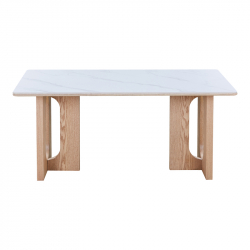 Τραπέζι Benqui pakoworld sintered stone-mdf σε λευκό μαρμάρου με βάση σε φυσική απόχρωση 160x90x75εκ