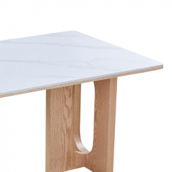 Τραπέζι Benqui pakoworld sintered stone-mdf σε λευκό μαρμάρου με βάση σε φυσική απόχρωση 160x90x75εκ