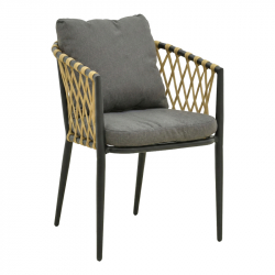 Πολυθρόνα Peluxe pakoworld αλουμίνιο ανθρακί-pe σχοινί φυσικό-μαξιλάρια γκρι 57x60x78εκ