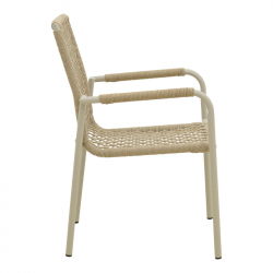 Πολυθρόνα Esence pakoworld στοιβαζόμενη αλουμίνιο λευκή-pe σχοινί σε μπεζ απόχρωση 56x61,5x87,5εκ