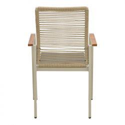 Πολυθρόνα Aegean pakoworld στοιβαζόμενη -teak- αλουμίνιο κ textline σε κρεμ-pe σχοινί μπεζ 57x64x87εκ