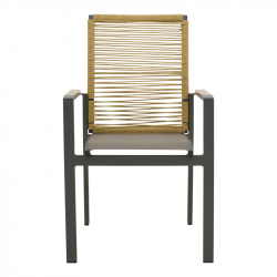 Πολυθρόνα Aegean pakoworld στοιβαζόμενη teak-pe σχοινί σε φυσική - αλουμίνιο κ textline σε ανθρακί απόχρωση 57x64x87εκ