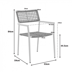 Πολυθρόνα Castal pakoworld στοιβαζόμενη μέταλλο σε μαύρο -pe σχοινί σε φυσική απόχρωση 53x59x84εκ