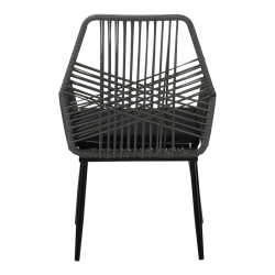 Πολυθρόνα Tanish pakoworld pe rattan σε γκρι απόχρωση με μαύρα μεταλλικά πόδια 58x58.5x87εκ