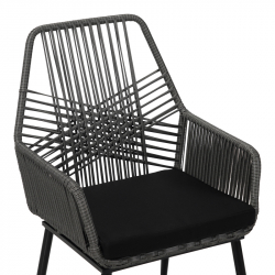 Πολυθρόνα Tanish pakoworld pe rattan σε γκρι απόχρωση με μαύρα μεταλλικά πόδια 58x58.5x87εκ