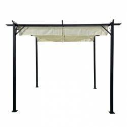 Κιόσκι κήπου pakoworld μαύρος μεταλλικός σκελετός - με συρόμενο κάλυμμα σε μπεζ απόχρωση 3x3m