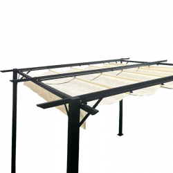 Κιόσκι κήπου pakoworld μαύρος μεταλλικός σκελετός - με συρόμενο κάλυμμα σε μπεζ απόχρωση 3x3m