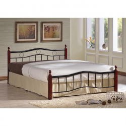 VICTOR Κρεβάτι Διπλό για Στρώμα 140x190cm, Μέταλλο Βαφή Μαύρο, Ξύλο Καρυδί  145x202x92cm