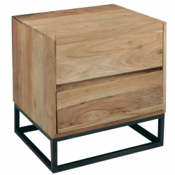 NEPAL Κομοδίνο Μέταλλο Βαφή Μαύρο, Ξύλο Ακακία Φυσικό  50x40x55cm