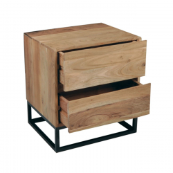 NEPAL Κομοδίνο Μέταλλο Βαφή Μαύρο, Ξύλο Ακακία Φυσικό  50x40x55cm