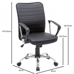 BF3450 Πολυθρόνα Γραφείου Μέταλλο Βάση Χρώμιο, Pvc Μαύρο  60x62x93/103cm