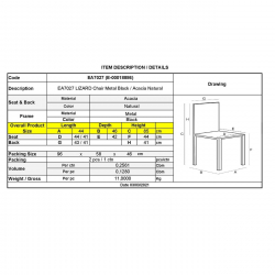 LIZARD Καρέκλα Τραπεζαρίας Μέταλλο Βαφή Μαύρο, Ξύλο Ακακία Φυσικό  44x46x85cm