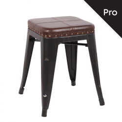RELIX Σκαμπό-Pro, Στοιβαζόμενο, Μέταλλο Βαφή Antique Black, Pu Σκούρο Καφέ  39x39x45cm